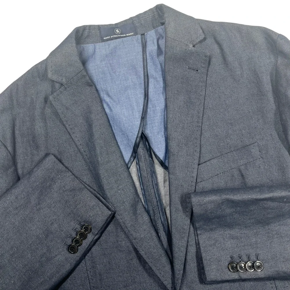 Hart Schaffner Marx Linen Cotton Blend Blazer Mens XL Blue Sport Coat Casual